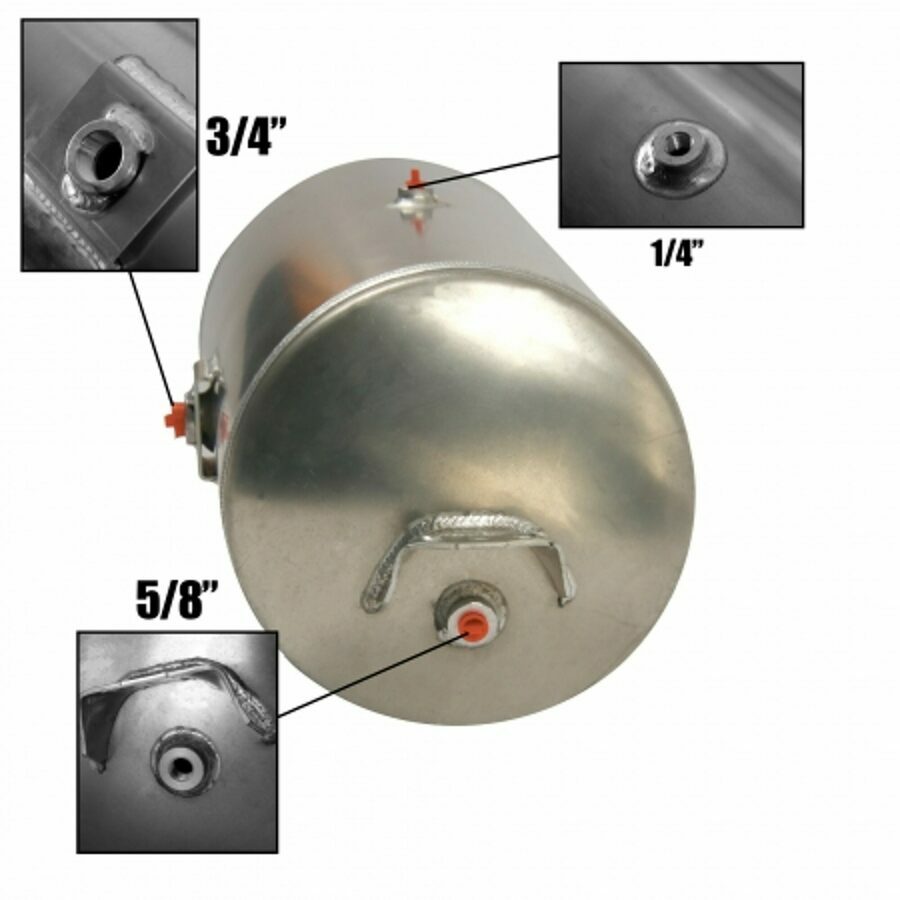 AIR TANK, 12" X 29-1/2" MOUNT, ALUMINUM 5 PORT 3/4" 3/8" 1/4" W/ BRACKETS 2850IN^3