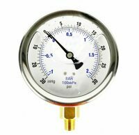 GAUGE 4" LIQUID FILLED BOTTOM MOUNT, -30/+30 PSI, 1/4 NPT 