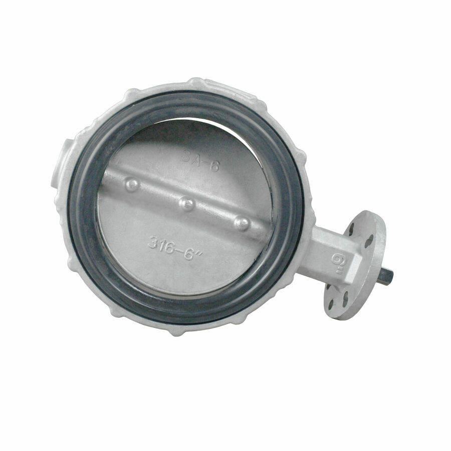 BUTTERFLY VALVE, 6" 400 SERIES, ALUMINUM BODY, STAINLESS STEEL DISC, BLACK NITRILE