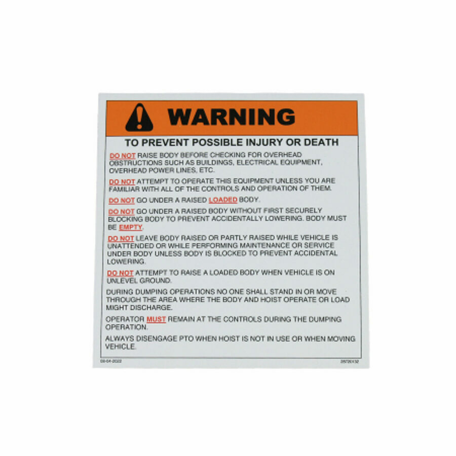 DECAL " POSSIBLE INJURY OR DEATH"