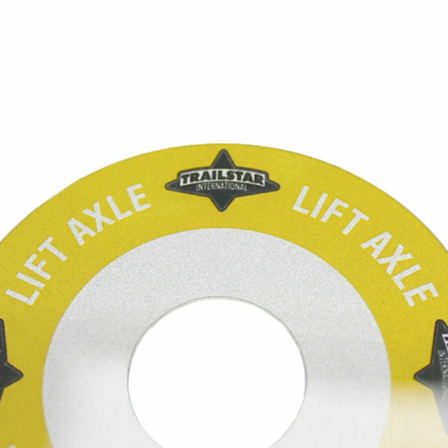 DECAL GLADHAND "LIFT AXLE" YELLOW W/ ADHESIVE BACK