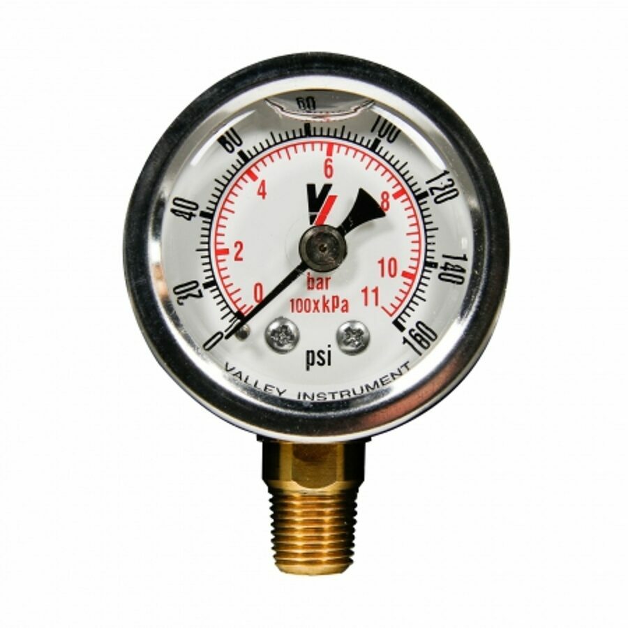 GAUGE 1.5" LIQUID FILLED BOTTOM MOUNT, 0-160 PSI