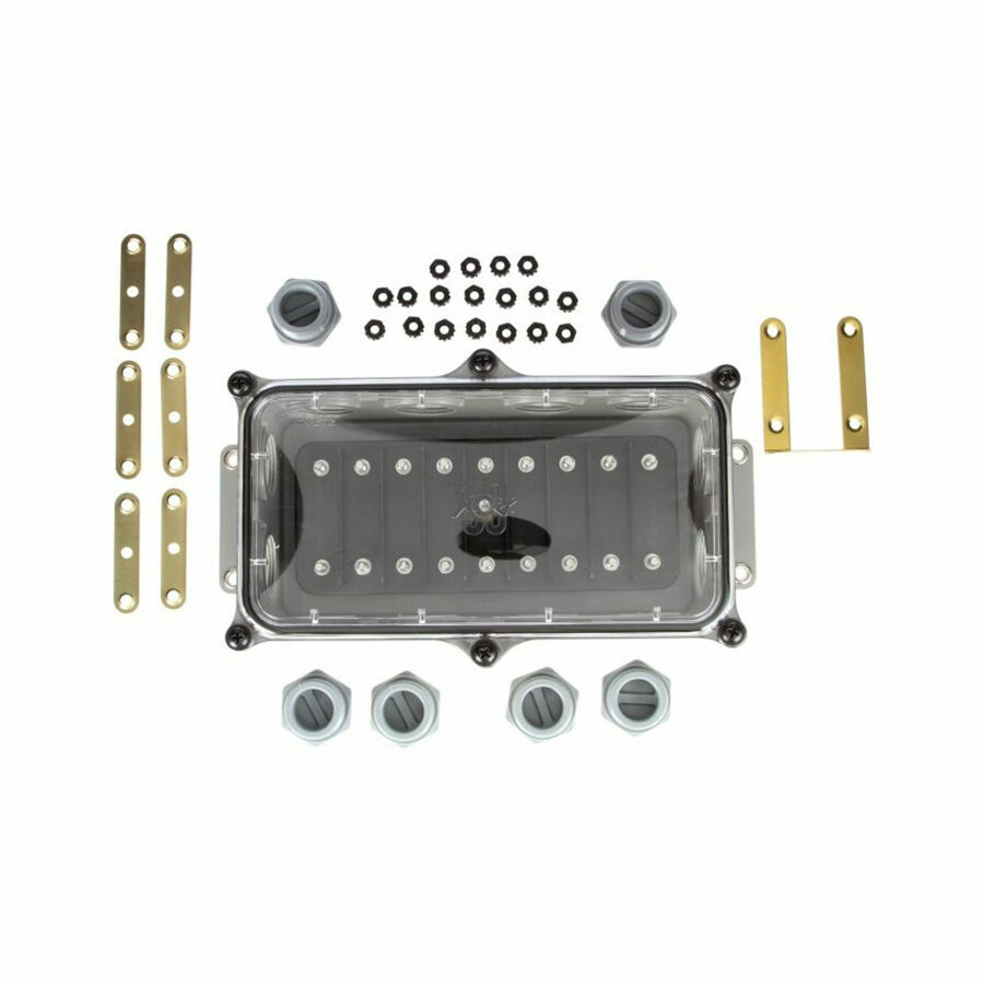 JUNCTION BOX, 12 PORT, 16 TERMINAL KIT SUPER 50 GREY/ CLEAR PLASTIC