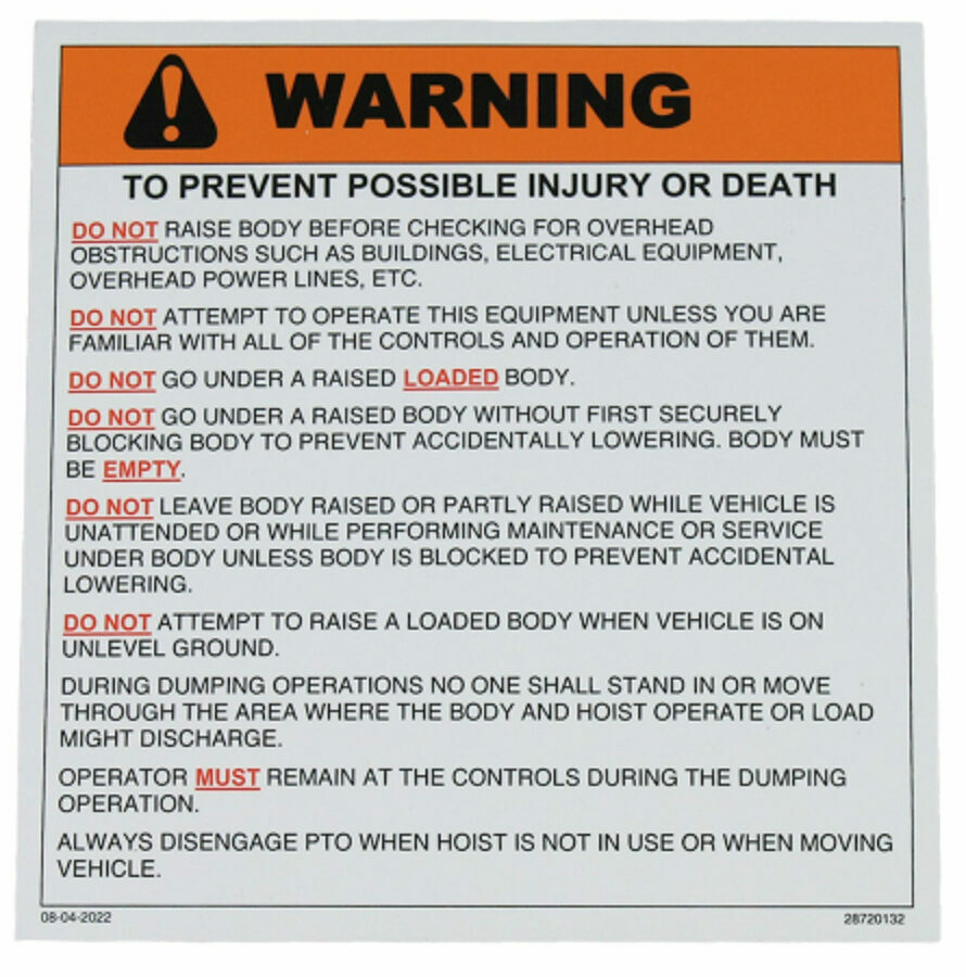 DECAL " POSSIBLE INJURY OR DEATH"