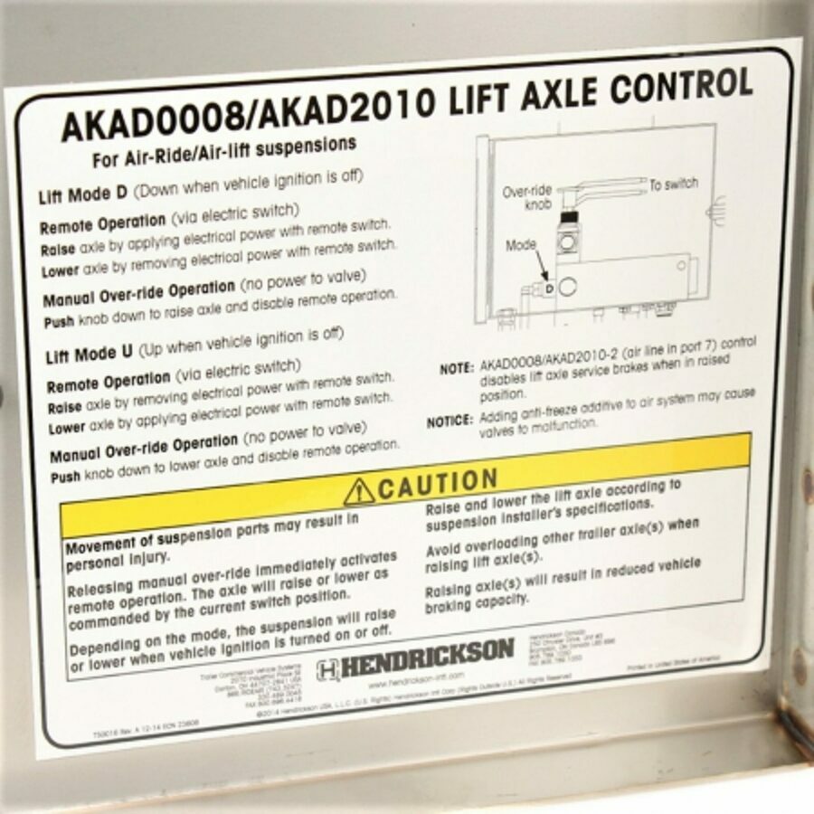 LIFT AXLE CONTROL KIT, STAINLESS STEEL ENCLOSURE, EQUALIZED NO F.W.V.