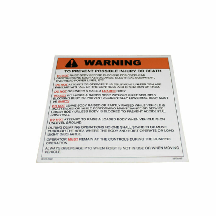 DECAL " POSSIBLE INJURY OR DEATH"