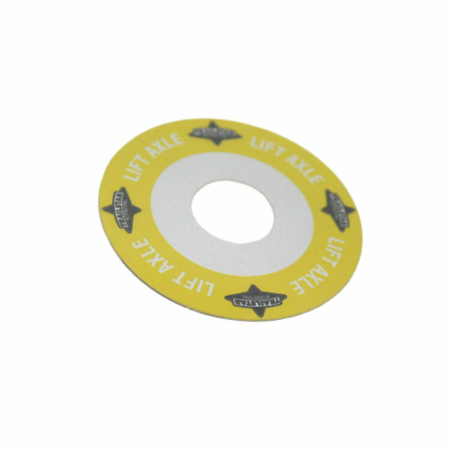 DECAL GLADHAND "LIFT AXLE" YELLOW W/ ADHESIVE BACK