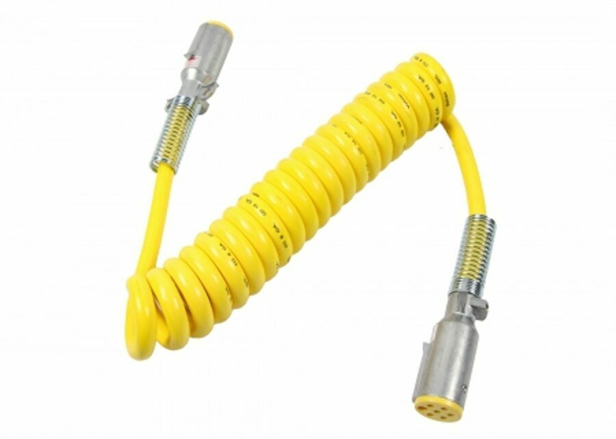 COILED 7 WAY CABLE, YELLOW W/ MALE ENDS 12