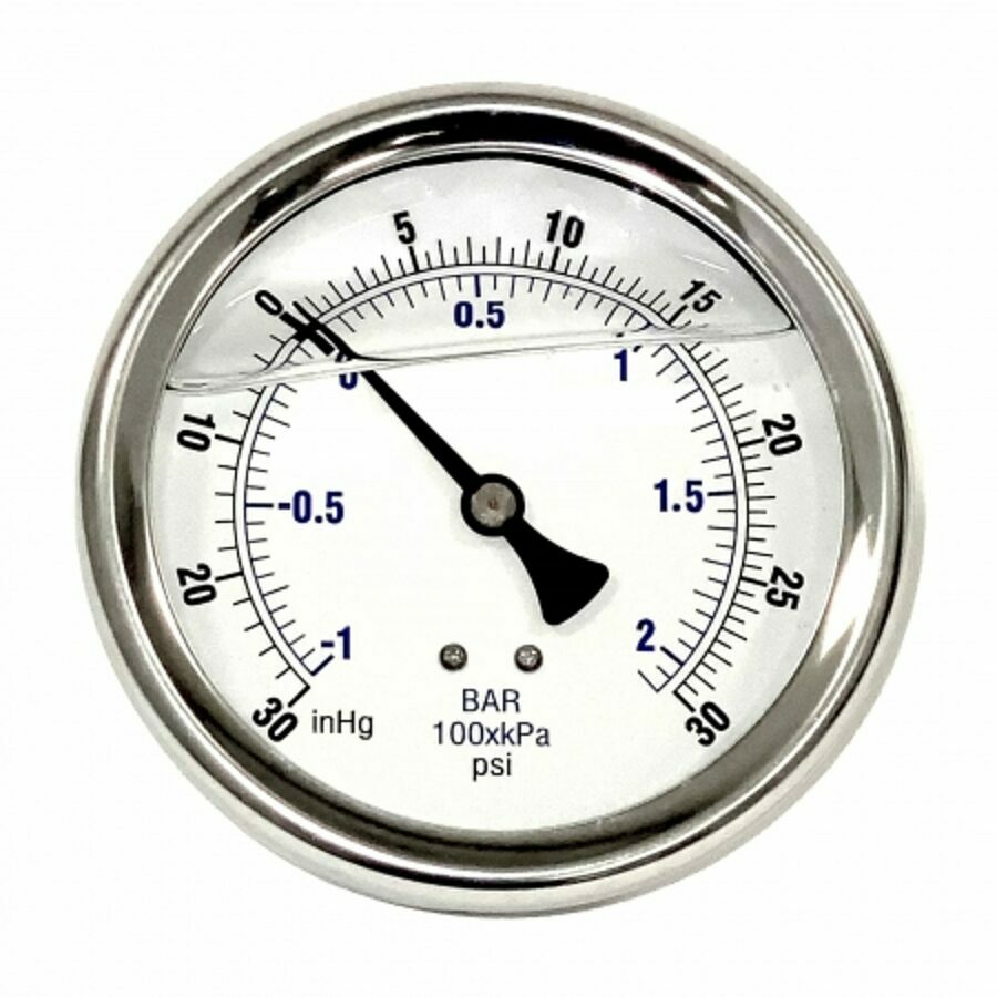 GAUGE 4" LIQUID FILLED BACK MOUNT, -30/+30 PSI, 1/4 NPT