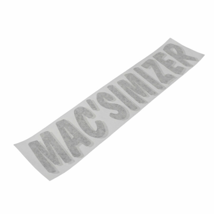 DECAL "MAC'SIMIZER" BLACK W/GRAY SHADOW & CLEAR BACKING