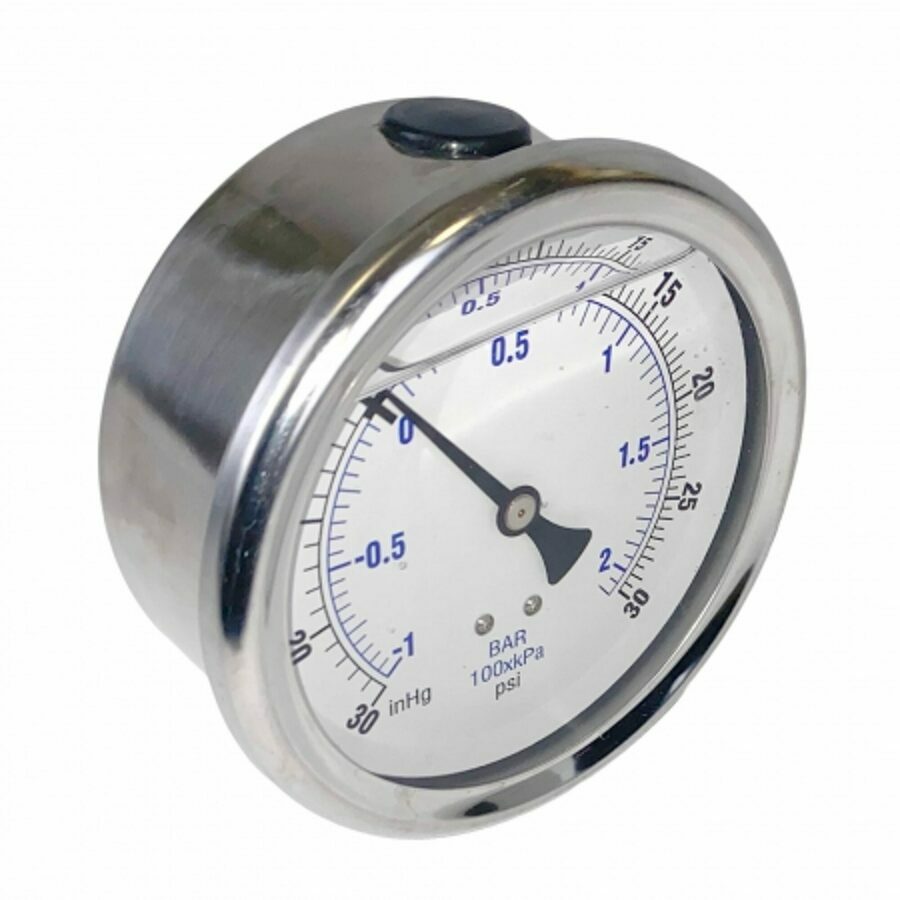 GAUGE 4" LIQUID FILLED BACK MOUNT, -30/+30 PSI, 1/4 NPT