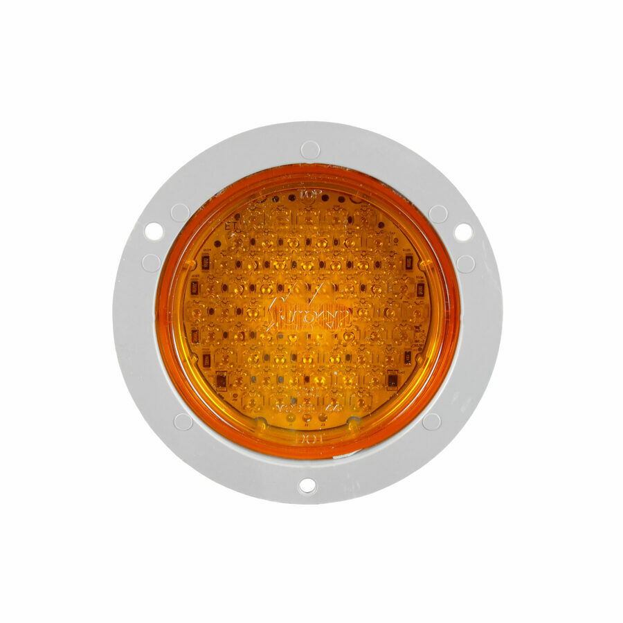 LAMP, 4" SUPER 44 LED, YELLOW ROUND, 60 DIODE, FRONT/PARK/TURN GRAY POLYCARBONATE FLANGE MOUNT