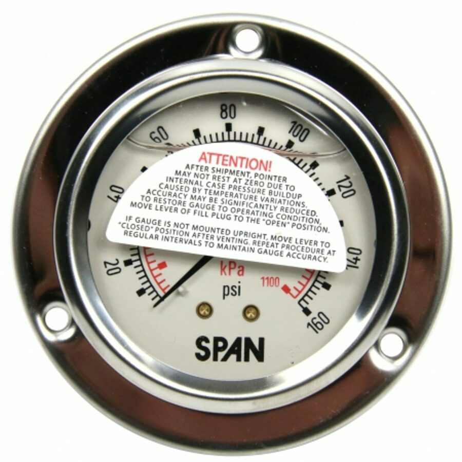 GAUGE 2.5" LIQUID FILLED BACK FLANGE MOUNT, 0-160 PSI GLYCERIN FILLED