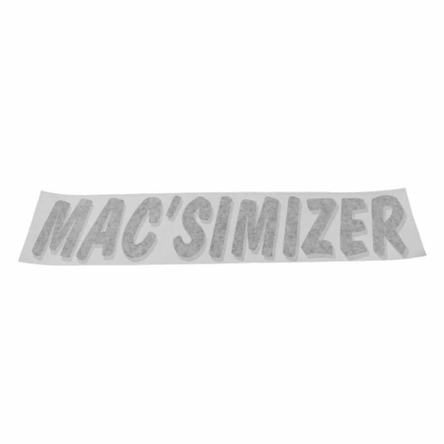 DECAL "MAC'SIMIZER" BLACK W/GRAY SHADOW & CLEAR BACKING
