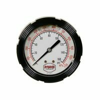 GAUGE 2.5" LIQUID FILLED BACK MOUNT W/ BLACK WEATHER RESISTANT ZYTEL CASE & BEZEL, (63 MM) DIAMETER 0-160 PSI MAC LOGO