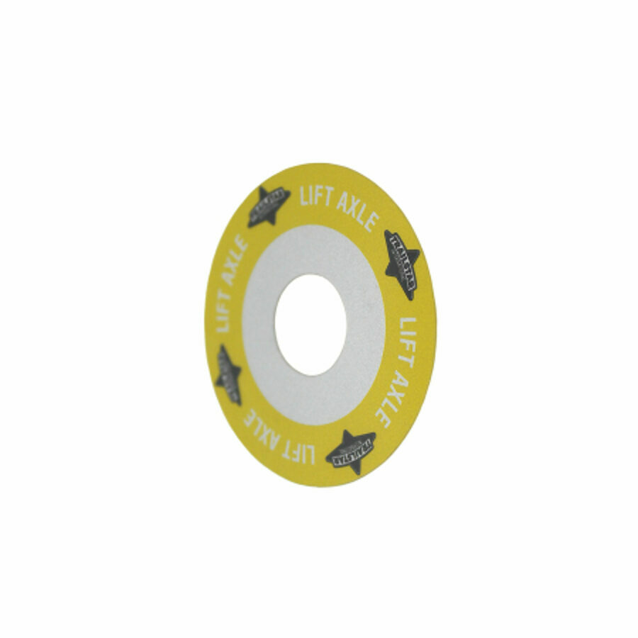 DECAL GLADHAND "LIFT AXLE" YELLOW W/ ADHESIVE BACK