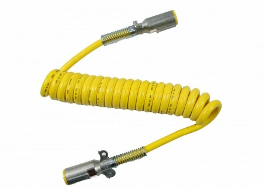 COILED 7 WAY CABLE, YELLOW W/ MALE ENDS 12