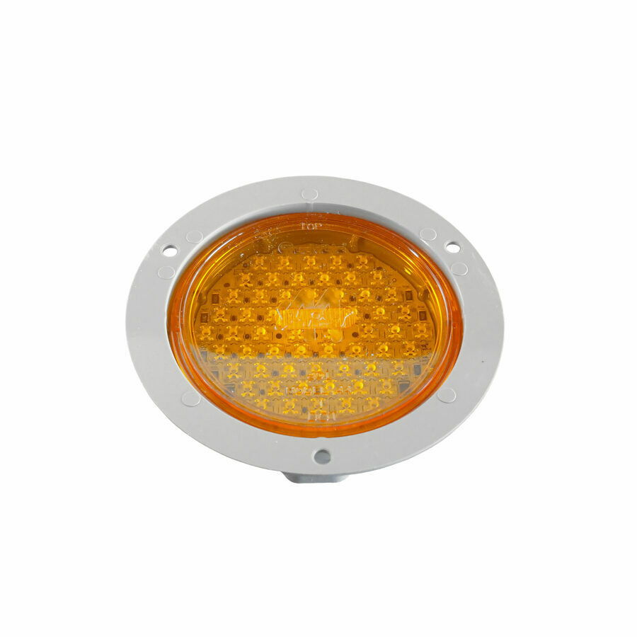 LAMP, 4" SUPER 44 LED, YELLOW ROUND, 60 DIODE, FRONT/PARK/TURN GRAY POLYCARBONATE FLANGE MOUNT