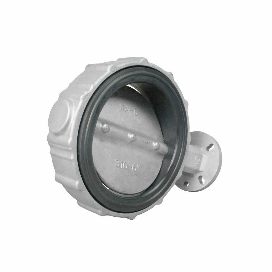 BUTTERFLY VALVE, 6" 400 SERIES, ALUMINUM BODY, STAINLESS STEEL DISC, BLACK NITRILE