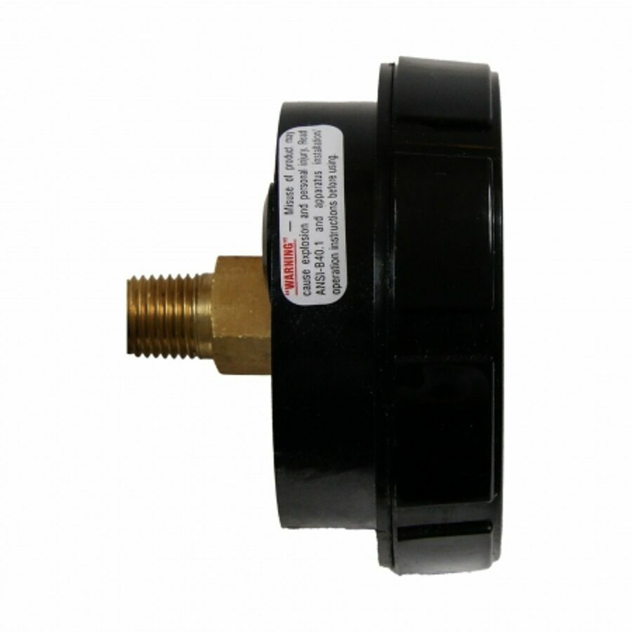 GAUGE 2.5" LIQUID FILLED BACK MOUNT W/ BLACK WEATHER RESISTANT ZYTEL CASE & BEZEL, (63 MM) DIAMETER 0-160 PSI MAC LOGO